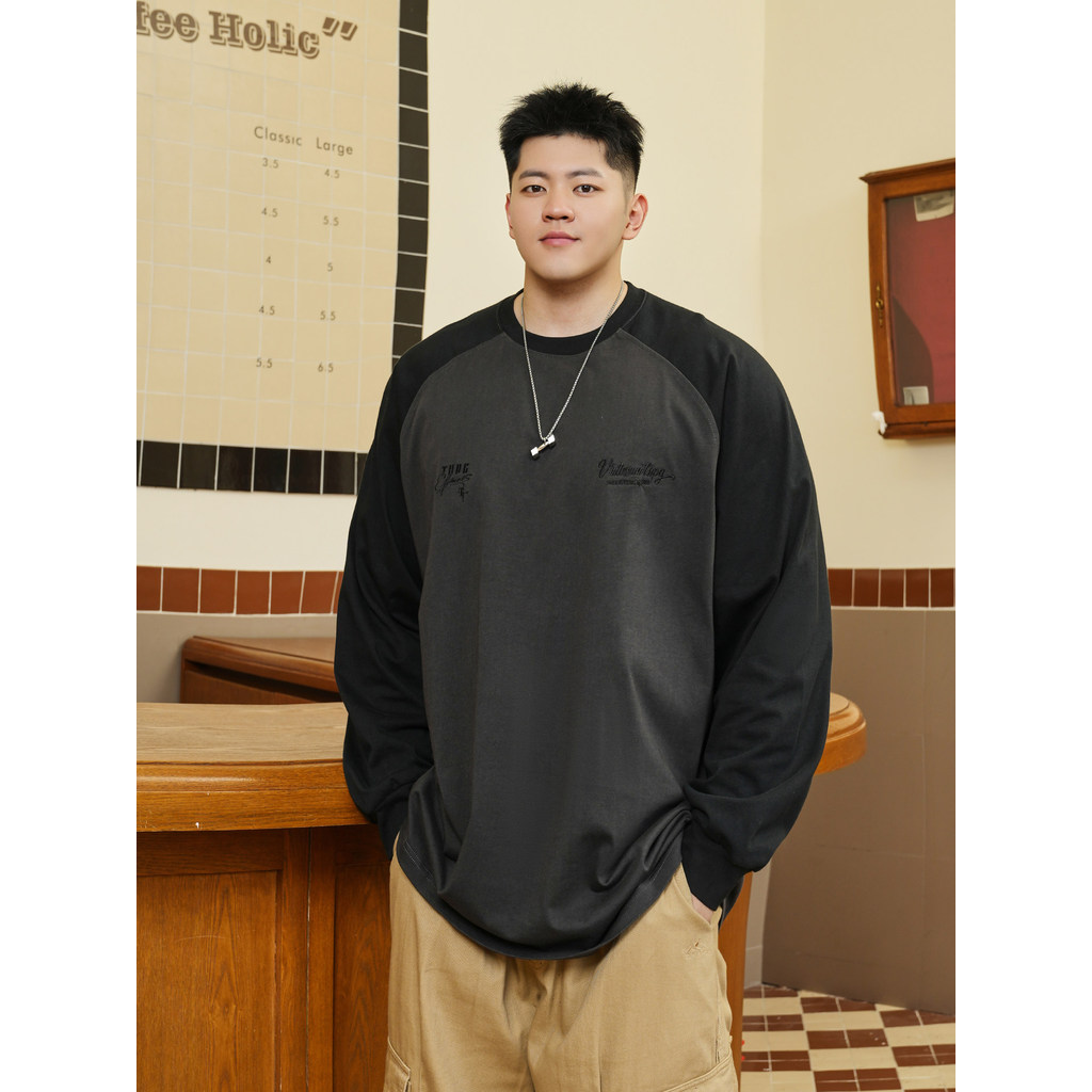 THE PANG Street Wear Plus Size Masculino Primavera Outono Gordo Solto Manga Raglan Camiseta de Manga Comprida Masculina 