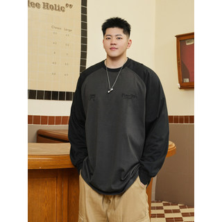 THE PANG Street Wear Plus Size Masculino Primavera Outono Gordo Solto Manga Raglan Camiseta de Manga Comprida Masculina 
