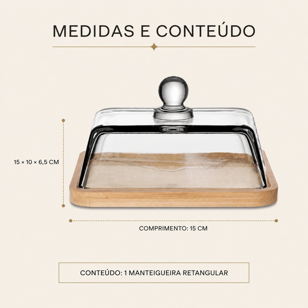 Manteigueira Retangular Monaco De Cristal 15cm Hauskraft Premium — imagem 2 de 2