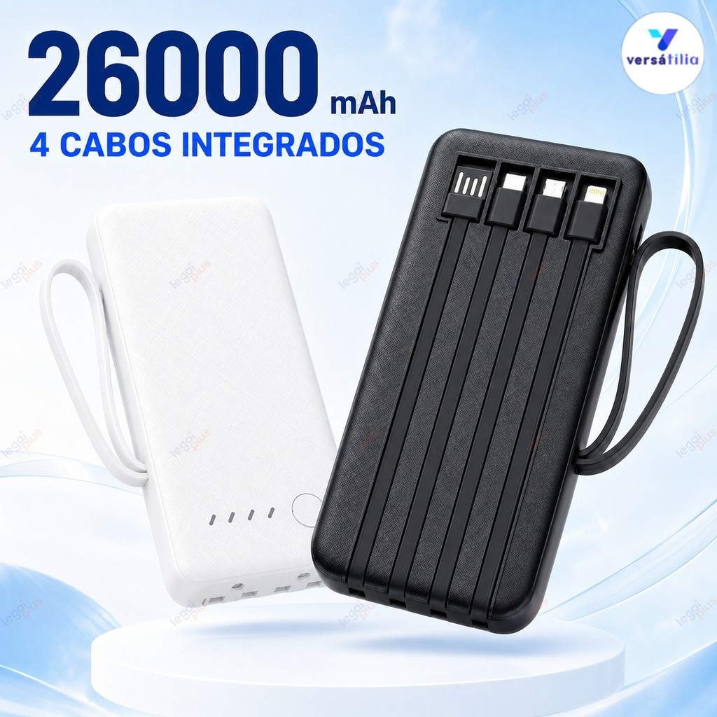 Banco De Potência Para Celular De 26000mAh De Alta Capacidade , Carregador Portátil De Carregamento Rápido Com 4 Cabos U