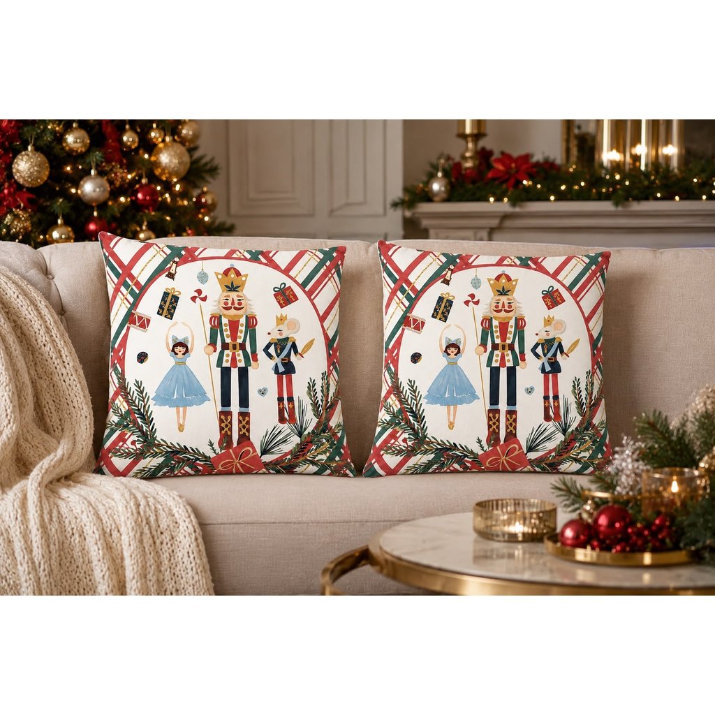 Kit 2 Capas de Almofada Natalina Quebra-Nozes com Bailarina 44x44cm 27010 – Vencedor