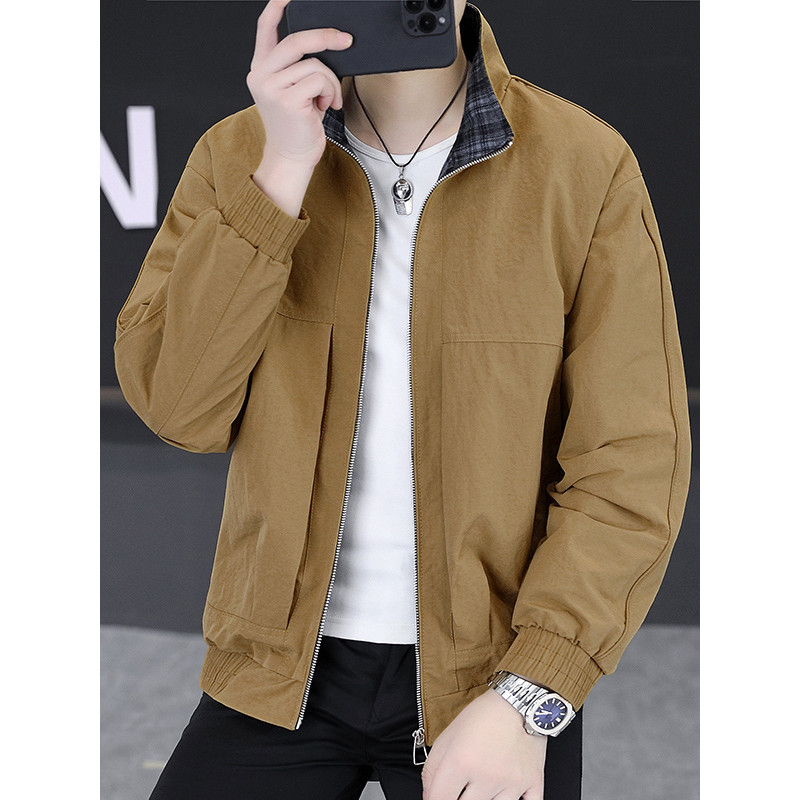 Homens gola alta jaqueta casaco primavera outono novo estilo na moda Casual High-End sentimento simples All-Match macacã