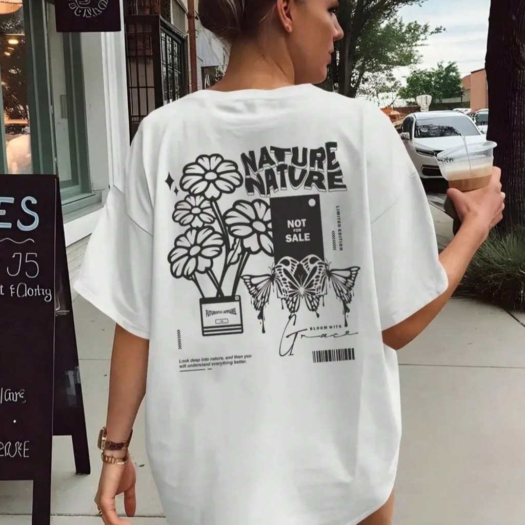 Camiseta Feminina Estampada Casual 100% Algodão Tecido Leve Macio Confortável Look Moderno Modelo: Nature Nature