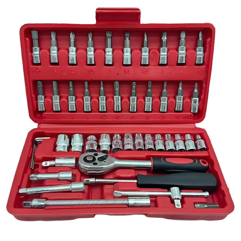 Kit Chave Catraca Profissional 46 Peças LUATEK LWJ-139 com Soquetes Bits e Estojo · foto 2