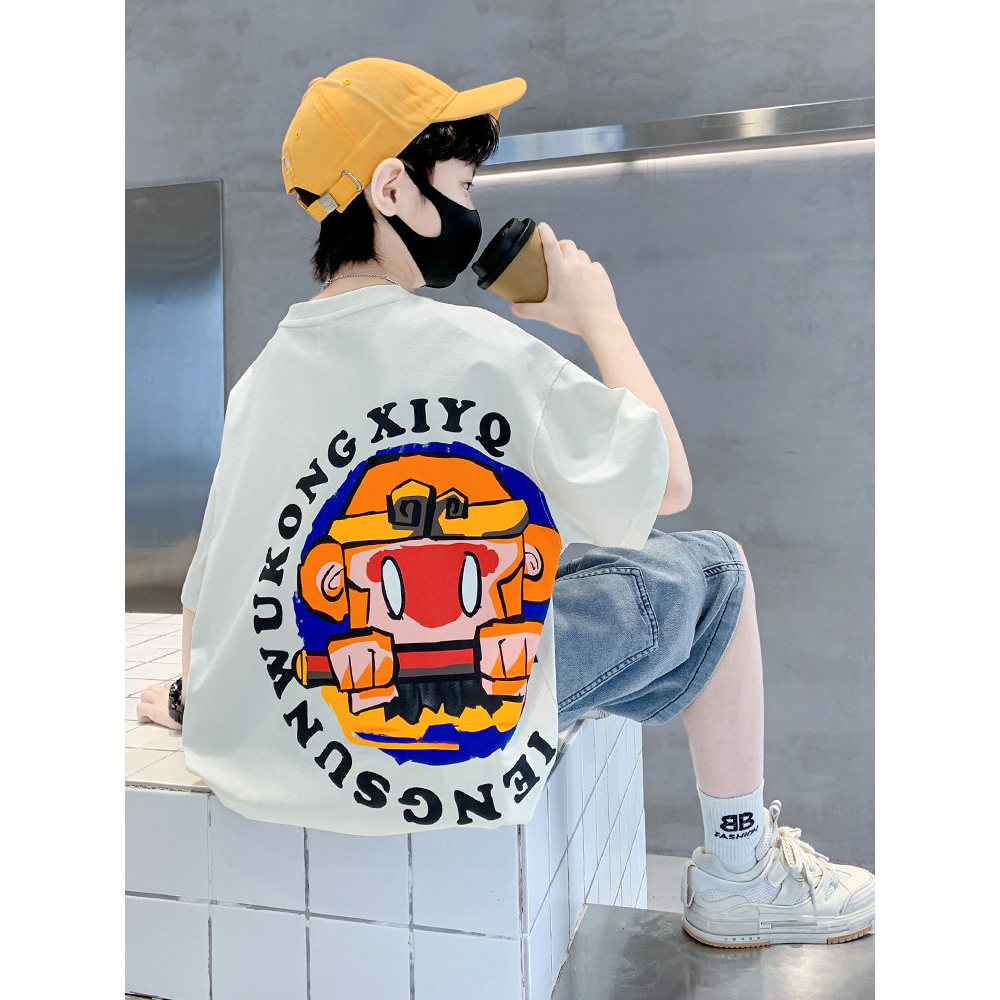 Meninos verão camiseta dos desenhos animados puro algodão camiseta 2024 novo estilo médio grande crianças Goku menino de