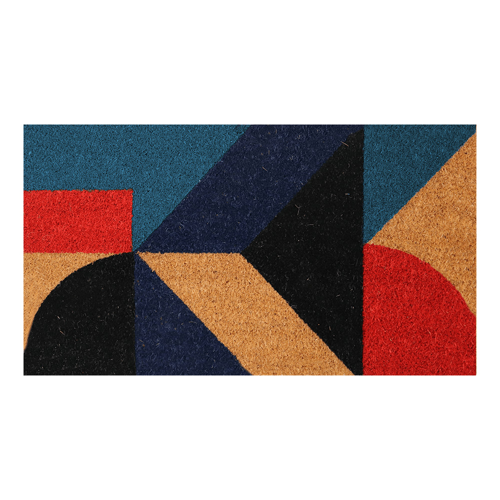 Capacho De Porta Fibra De Coco RT Geometrico Azul E Vermelho 60X33Cm - Uzoo