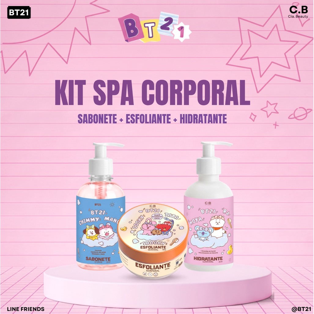 BT21 KIT SPA CORPORAL ( SABONETE LIQUIDO + ESFOLIANTE + HIDRATANTE )