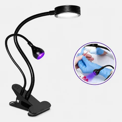 Luminaria de Mesa LED e UV 2 em 1 para Manicure com Clipe Garra Presilha Braco Flexivel Angulo Ajustavel