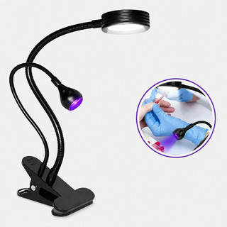 Luminaria de Mesa LED e UV 2 em 1 para Manicure com Clipe Garra Presilha Braco Flexivel Angulo Ajustavel
