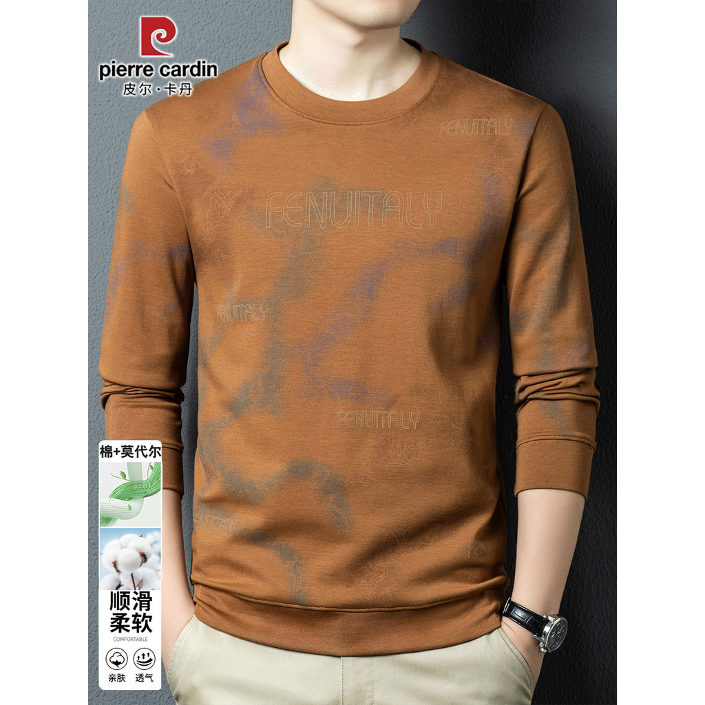 Pierre Cardan Camiseta masculina de manga comprida, gola redonda, estilo primavera outono, algodão estampado, moletom Ca