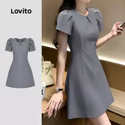 Lovito Vestido Casual Cinza de Verão/primavera com Pregas e Linhas Estruturais para mulheres L198ED312