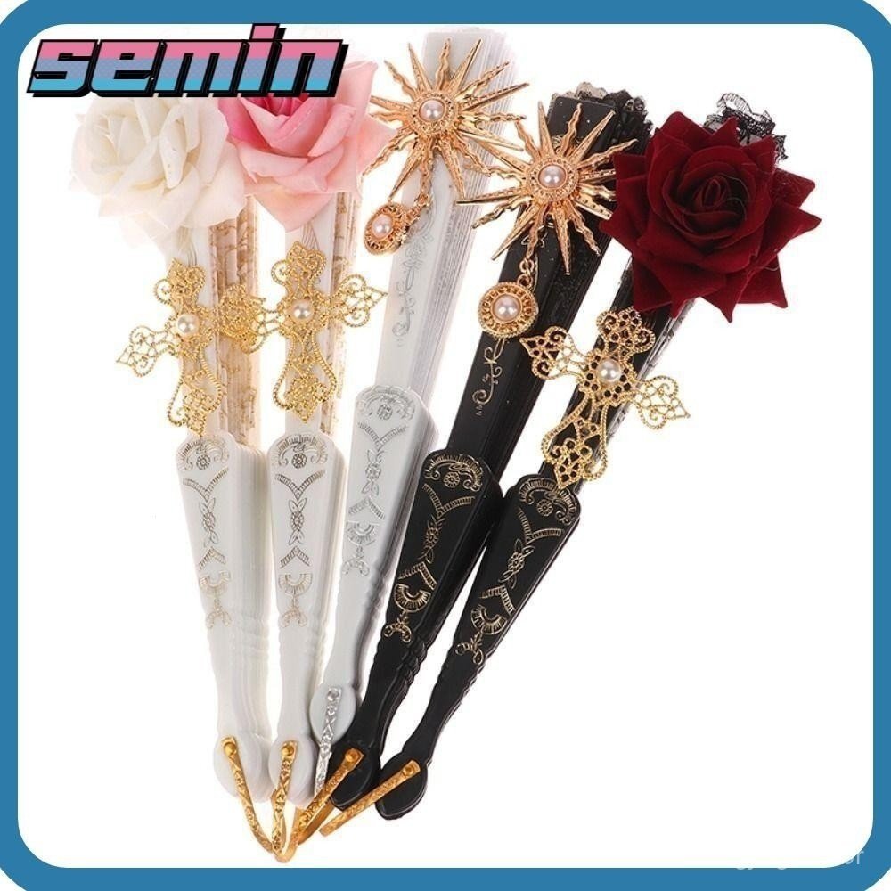  SEMIN Ventilador de renda dobrável de plástico gótico estilo Lolita adereços fotográficos manuais ** - e CSXW