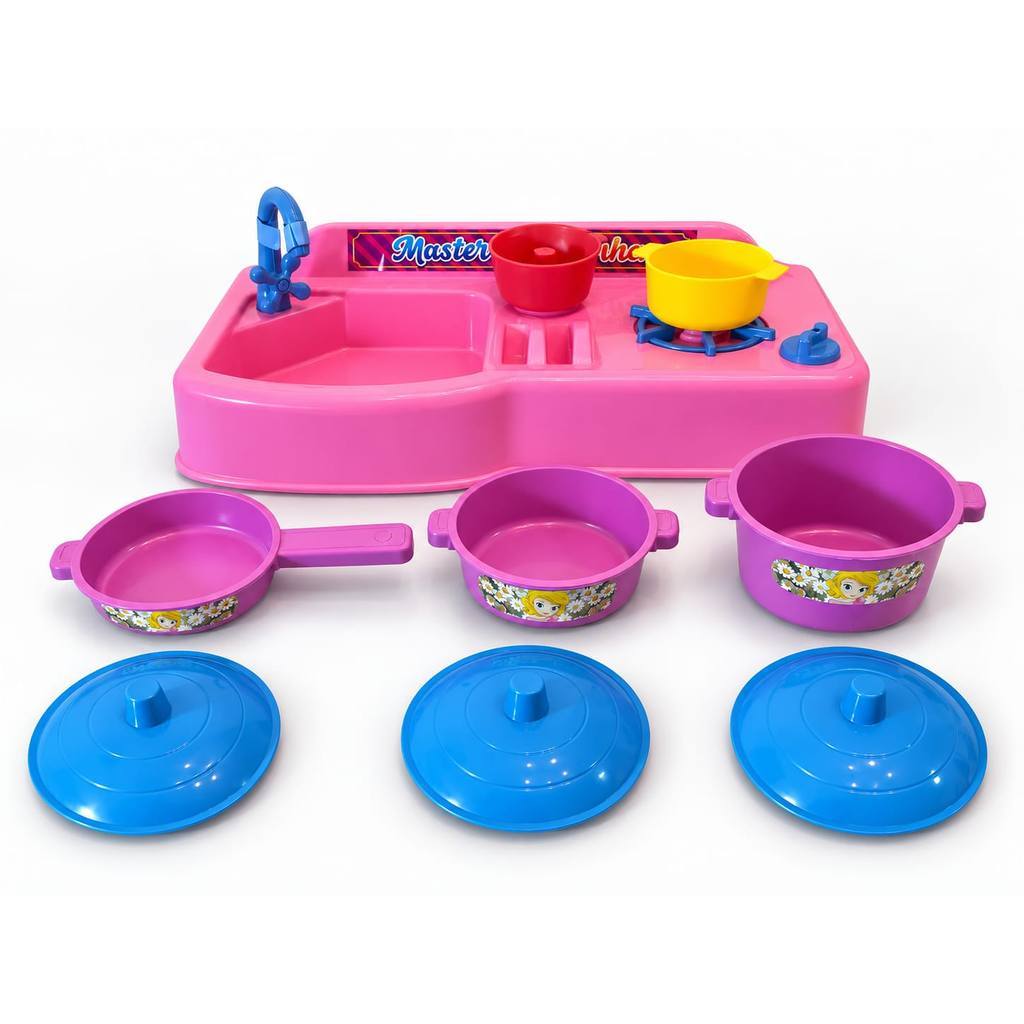 Brinquedo Cozinha de Faz de Conta com Pia e Fogão, Panelinhas e Acessórios Coloridos – Presente Criativo Infantil