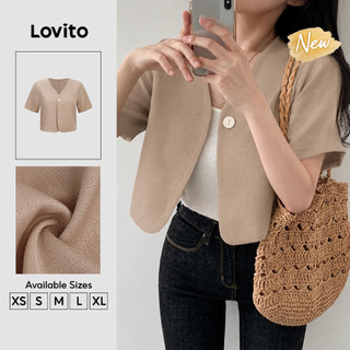 (New Arrival) Lovito Blazer Cáqui Feminino Casual De Manga Curta Decote V E Botões Primavera/verão Fim De Semana BZB206TD321