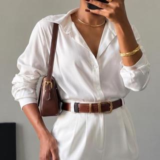 Camisa Social Feminina Branca Manga Longa Elegante Lisa Casual Trabalho Premium Elastano