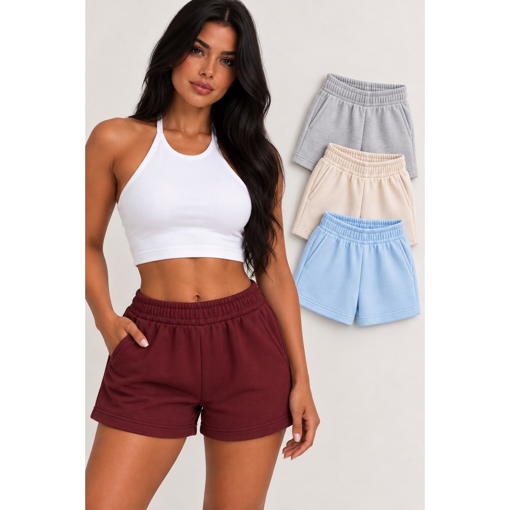 KIT Short de Moletom Feminino Basico com Bolso Lateral Elástico na Cintura Soltinho Short Confortavel Bermuda Feminina