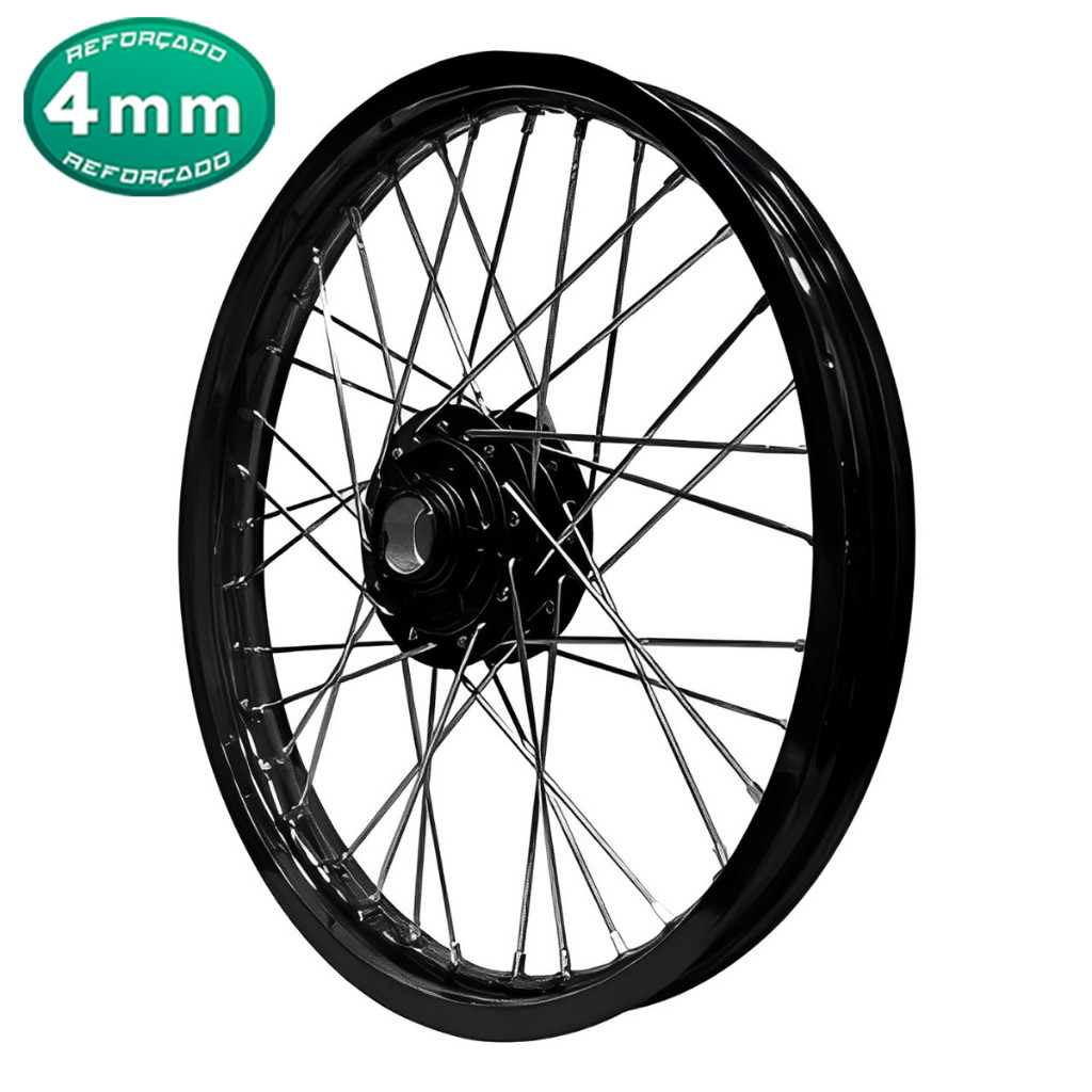 Roda Dianteira Aro Preto Titan 150 Titan 160 Fan 150 Fan 160 Fan 125 09/18 Disco Raios Cromados 4mm