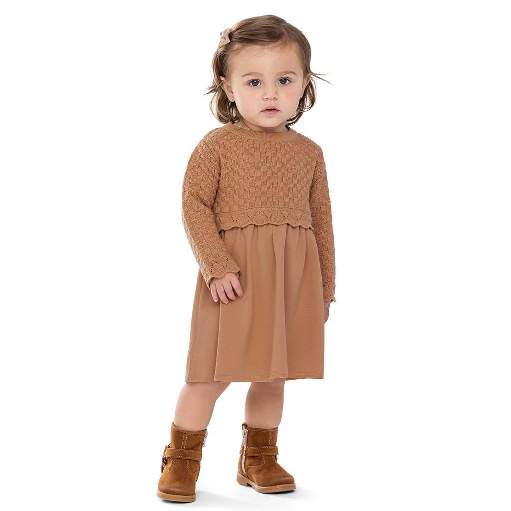 Vestido Bebê Menina Tricô Detalhado Colorittá Marrom