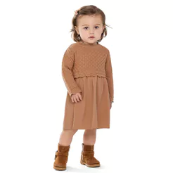 Vestido Bebê Menina Tricô Detalhado Colorittá Marrom
