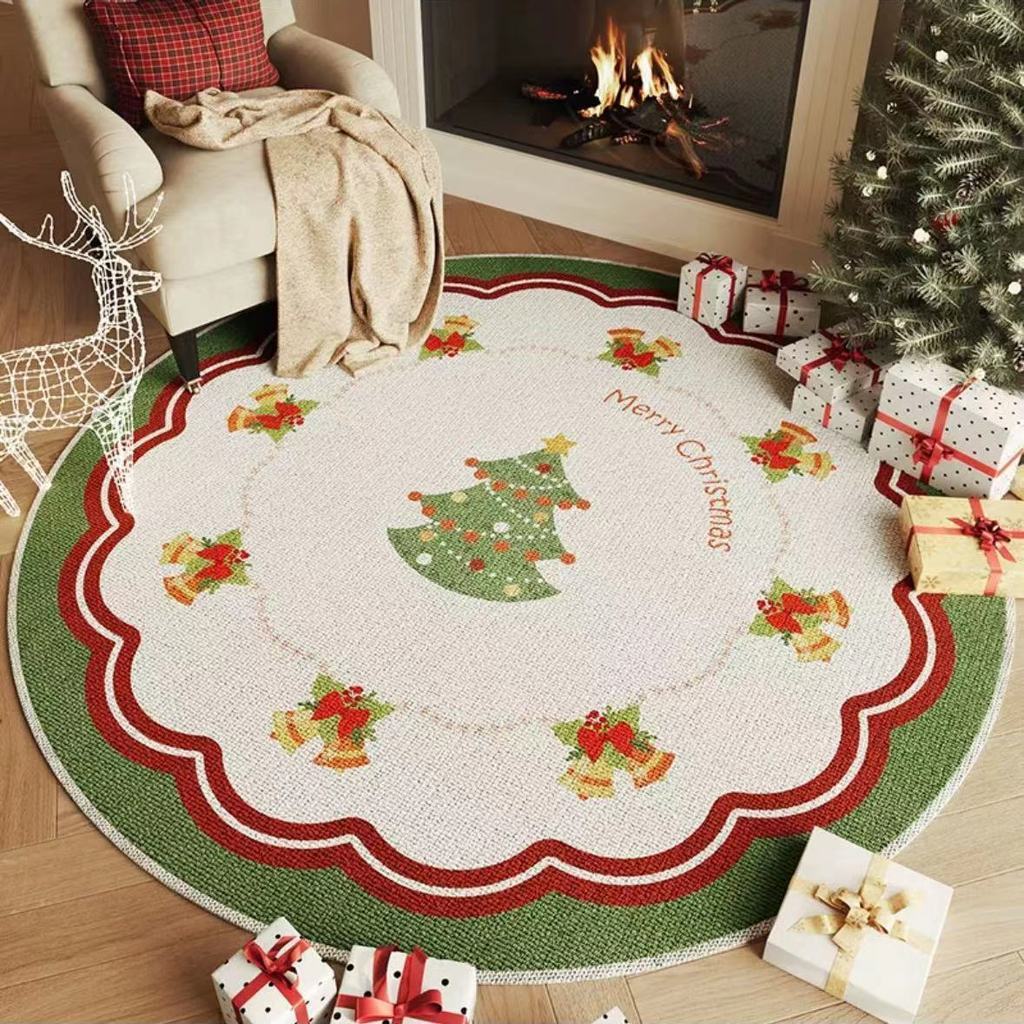 Natal tapete redondo árvore de natal dedicado sala de estar decoração tapete de cabelo curto resistente à sujeira resist