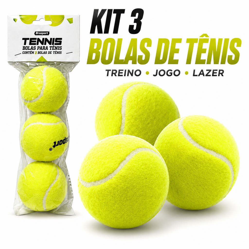 Kit 3 Bolas De Tênis Amarelas Para Treino Jogo Lazer Esporte Uso Recreativo