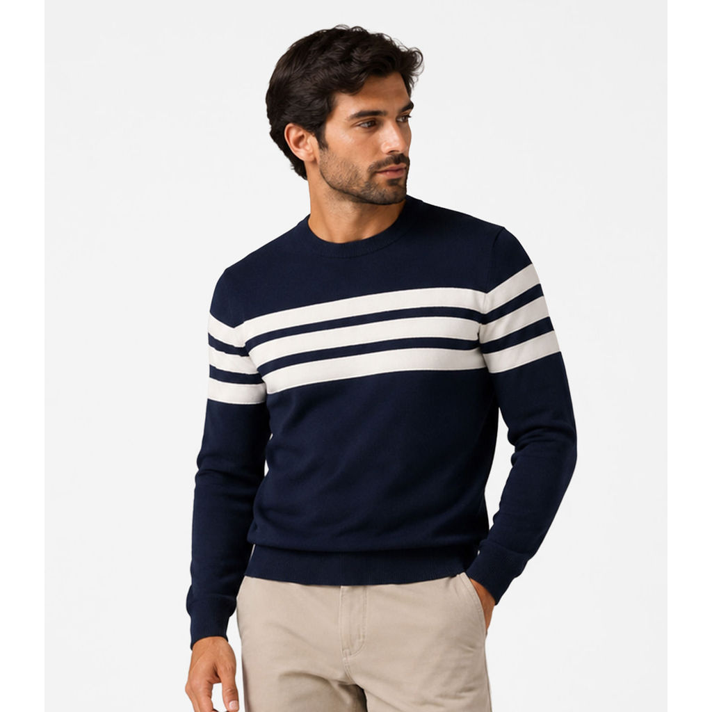 Suéter Masculino Listrado Tricot Diametro Azul