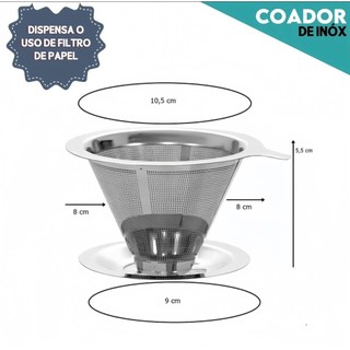 Filtro Coador De Café Inox- Com Pegador em Silicone - Peneira Aço Reutilizável