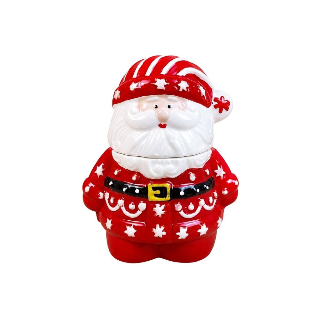 Pote Multiuso Papai Noel Em Cerâmica Com Tampa Porta Biscoitos E Doces Decoração De Natal 14x12cm