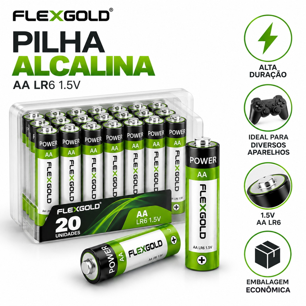 Kit 20 Pilhas Alcalinas AA Lr06 1.5v Alta Duração Cartela Premium