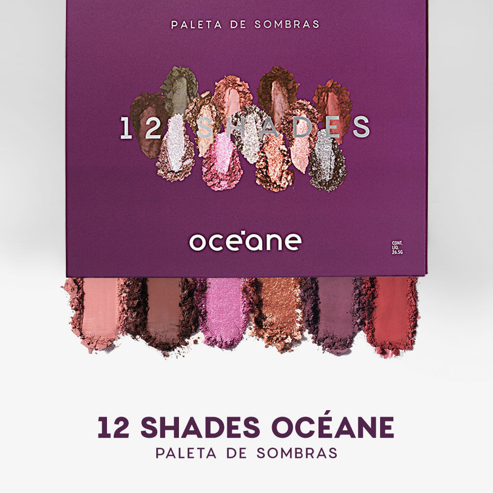 Kit Paleta de Sombras 12 Shades + Flat Blend Roxa Océane Purple (2 Produtos)