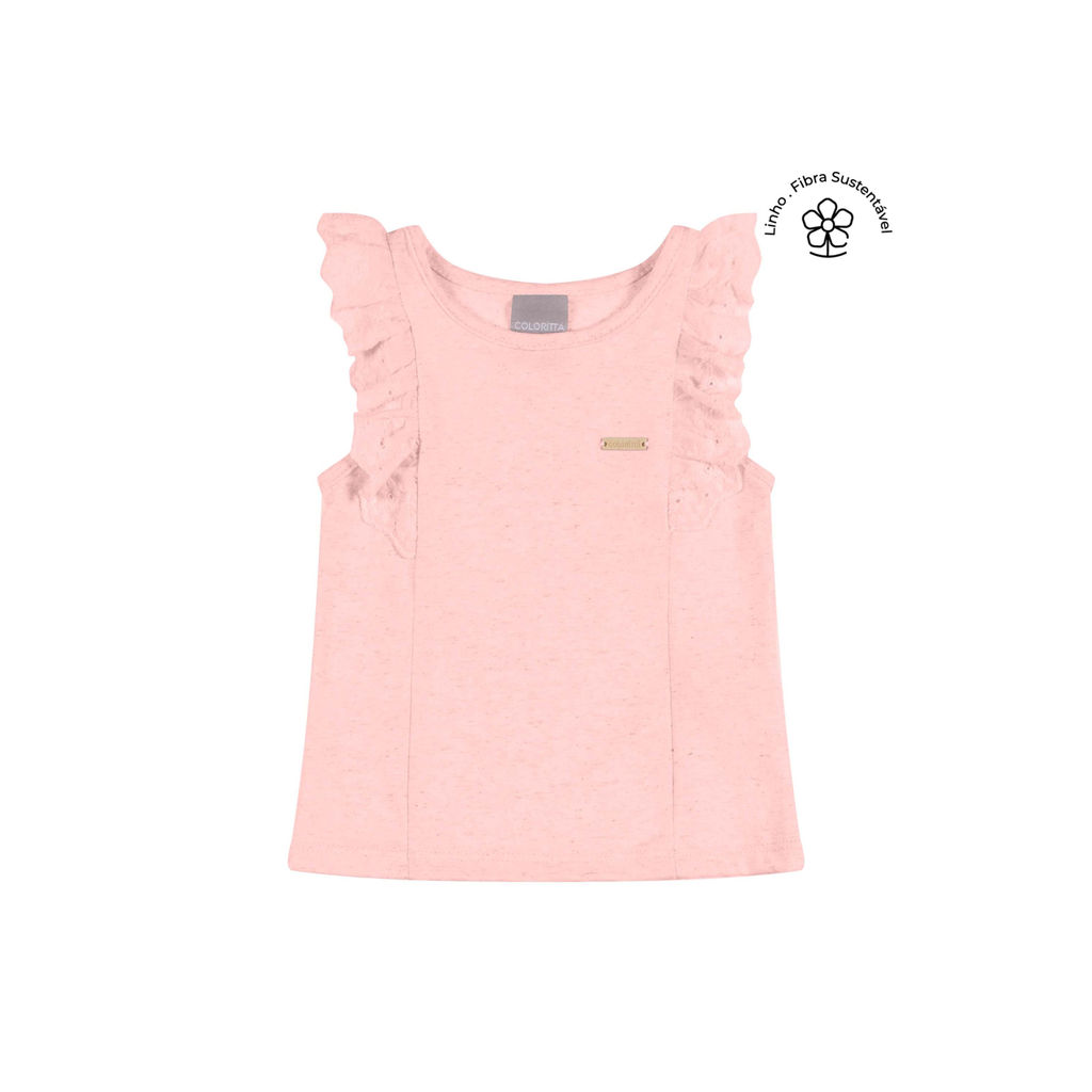 Blusa Infantil Menina Malha Linho Babado Colorittá Rosa