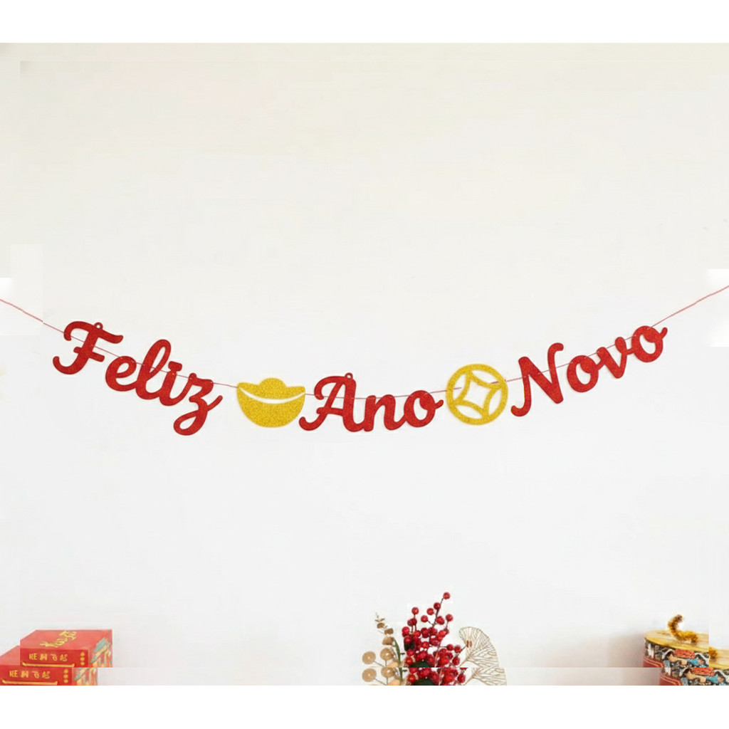 Faixa Feliz Ano Novo Feltro Decoração Réveillon 2,5 Metros
