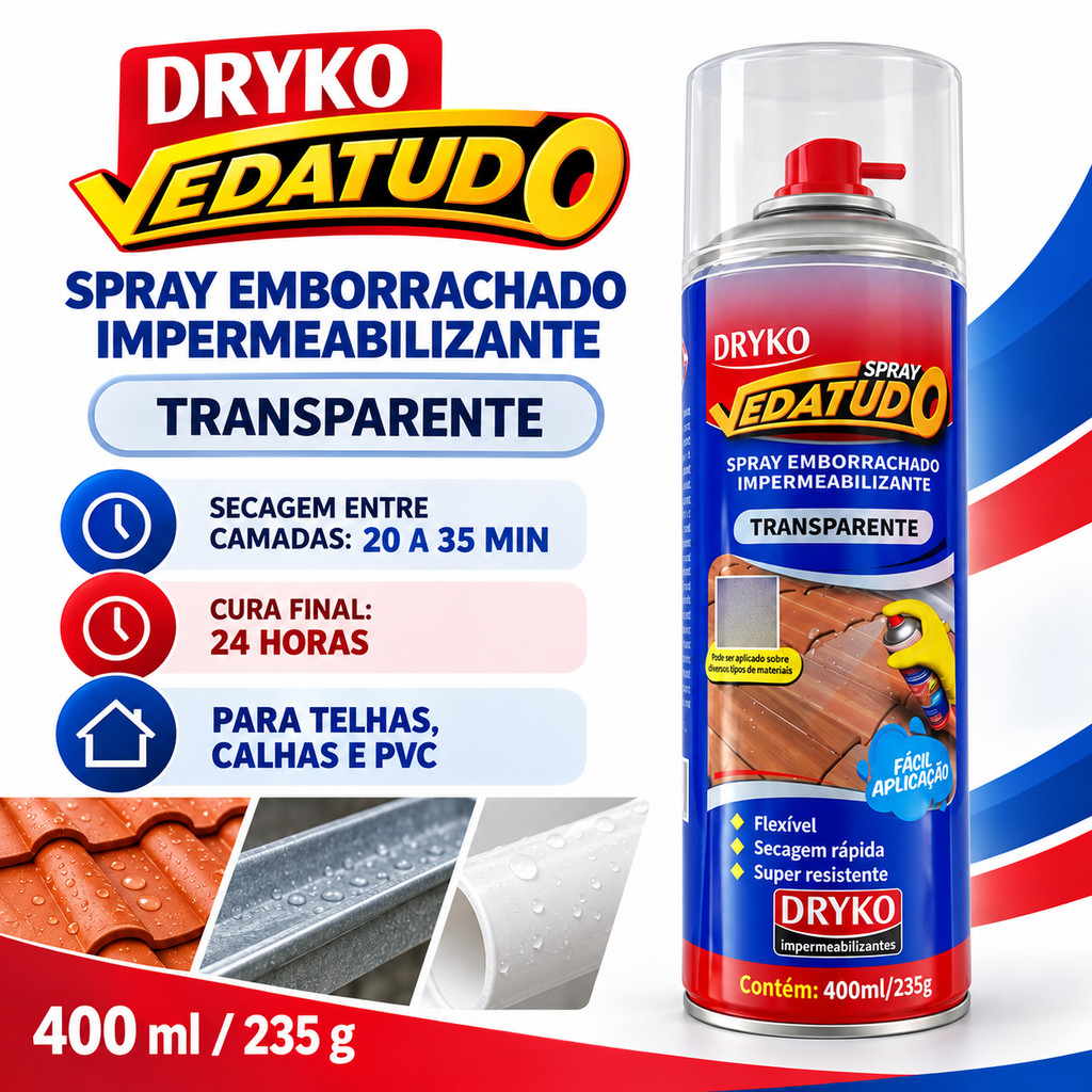 Vedatudo Spray Emborrachado Transparente Impermeabilizante 400ml Dryko