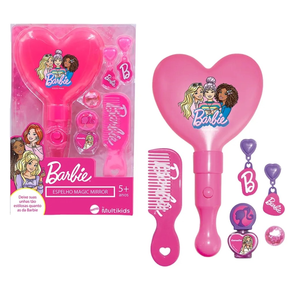 Espelho Magic Mirror com Luz Barbie Multikids - Acessórios e Esmalte Seguro para Meninas
