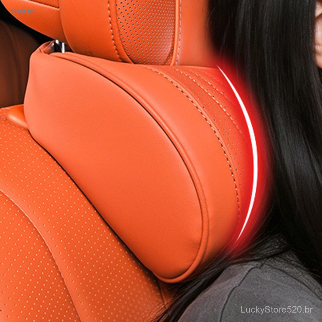 1. Conjunto de encosto e apoio de cabeça para automóveis, com almofada de pescoço ergonómica e revestimento em couro res