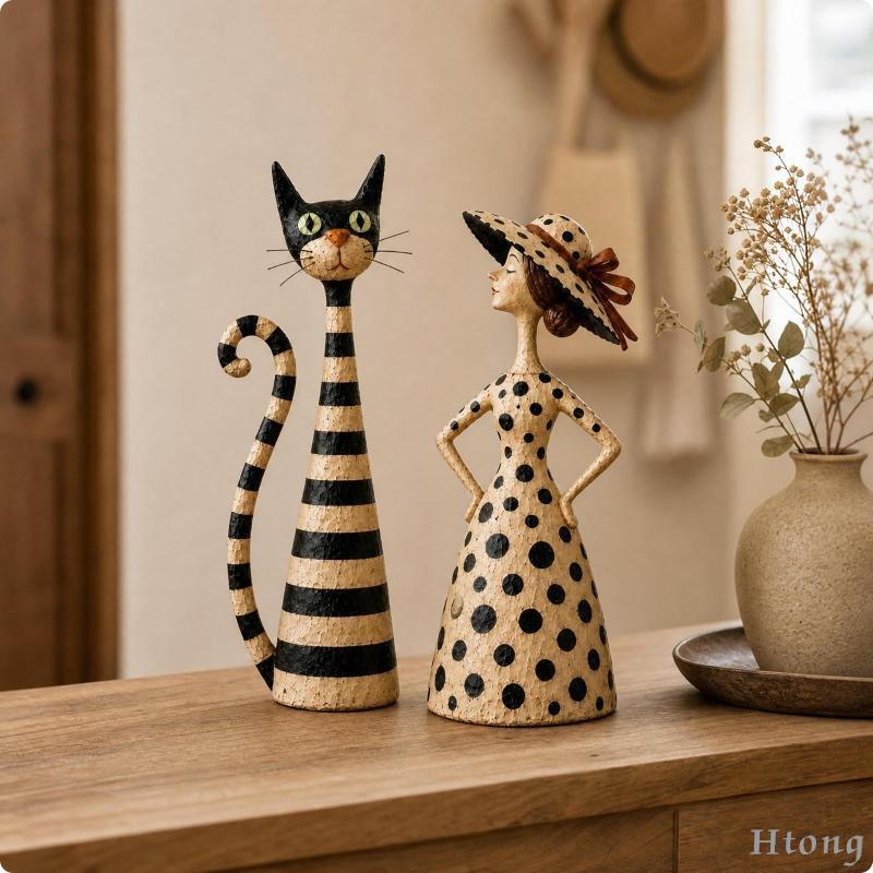 [Htong] Escultura Decorativa De Gato , Estatueta De Resina , Chapéu Feminino Para Objetos Decorativos De Mesa Com Destaq