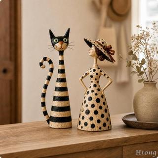 [Htong] Escultura Decorativa De Gato , Estatueta De Resina , Chapéu Feminino Para Objetos Decorativos De Mesa Com Destaq