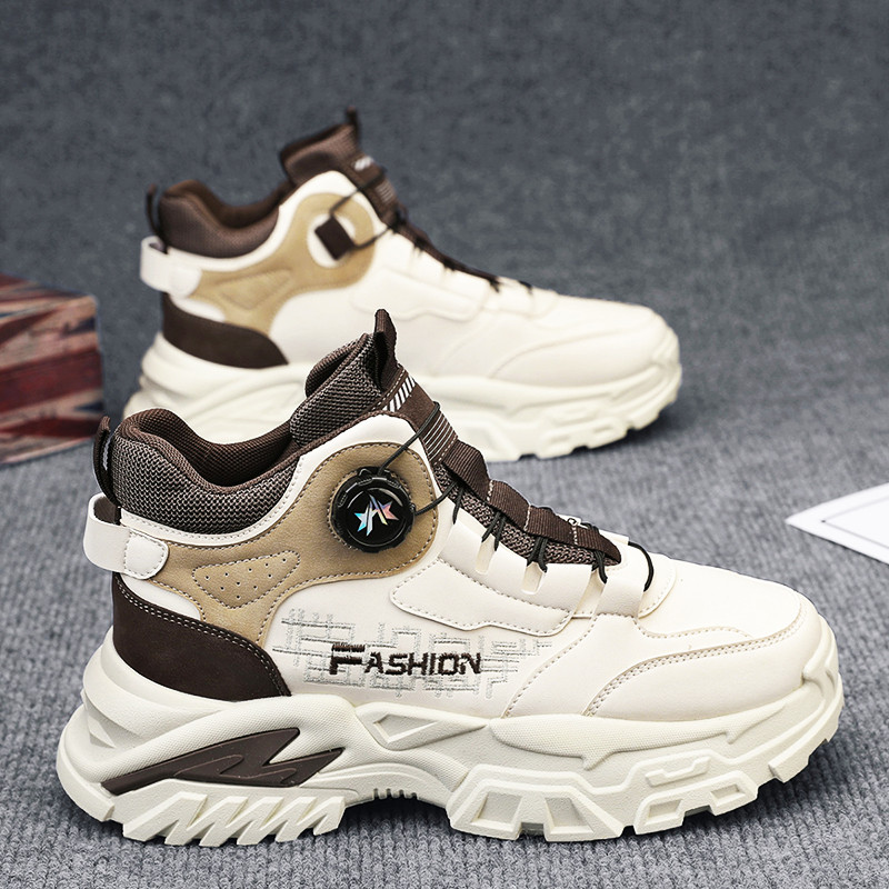 Sapatos masculinos de cano alto outono esportes lazer altura aumentada botão giratório pai All-Match canteiro de obras t