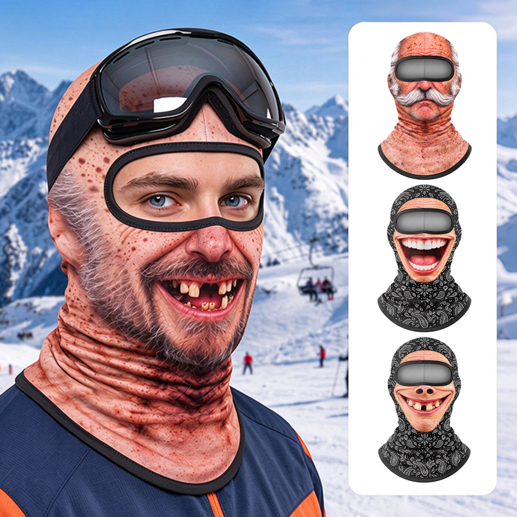 Máscara Facial Completa Para Andar De Motocicleta , Confortável De Forro De Capacete De Esqui Engraçada O Inverno , Impr