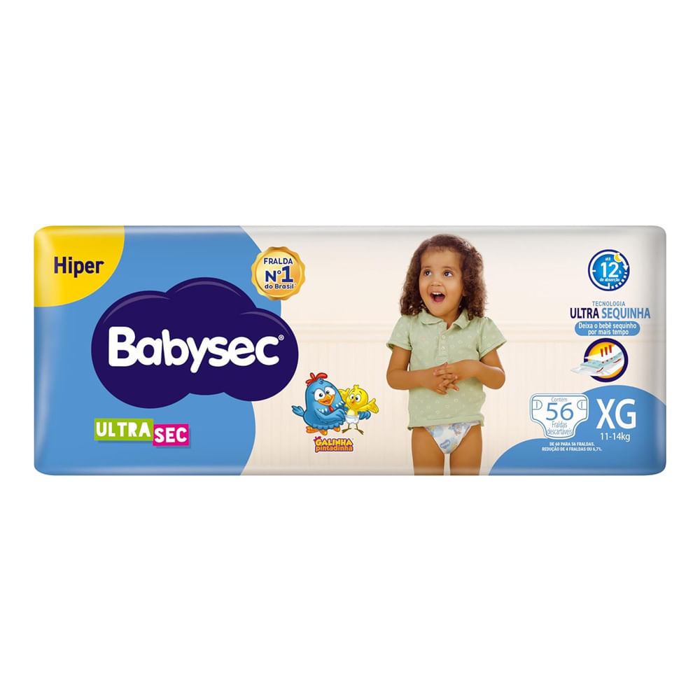 Fralda Babysec Ultrasec Tamanho XG 56 Unidades Descartáveis