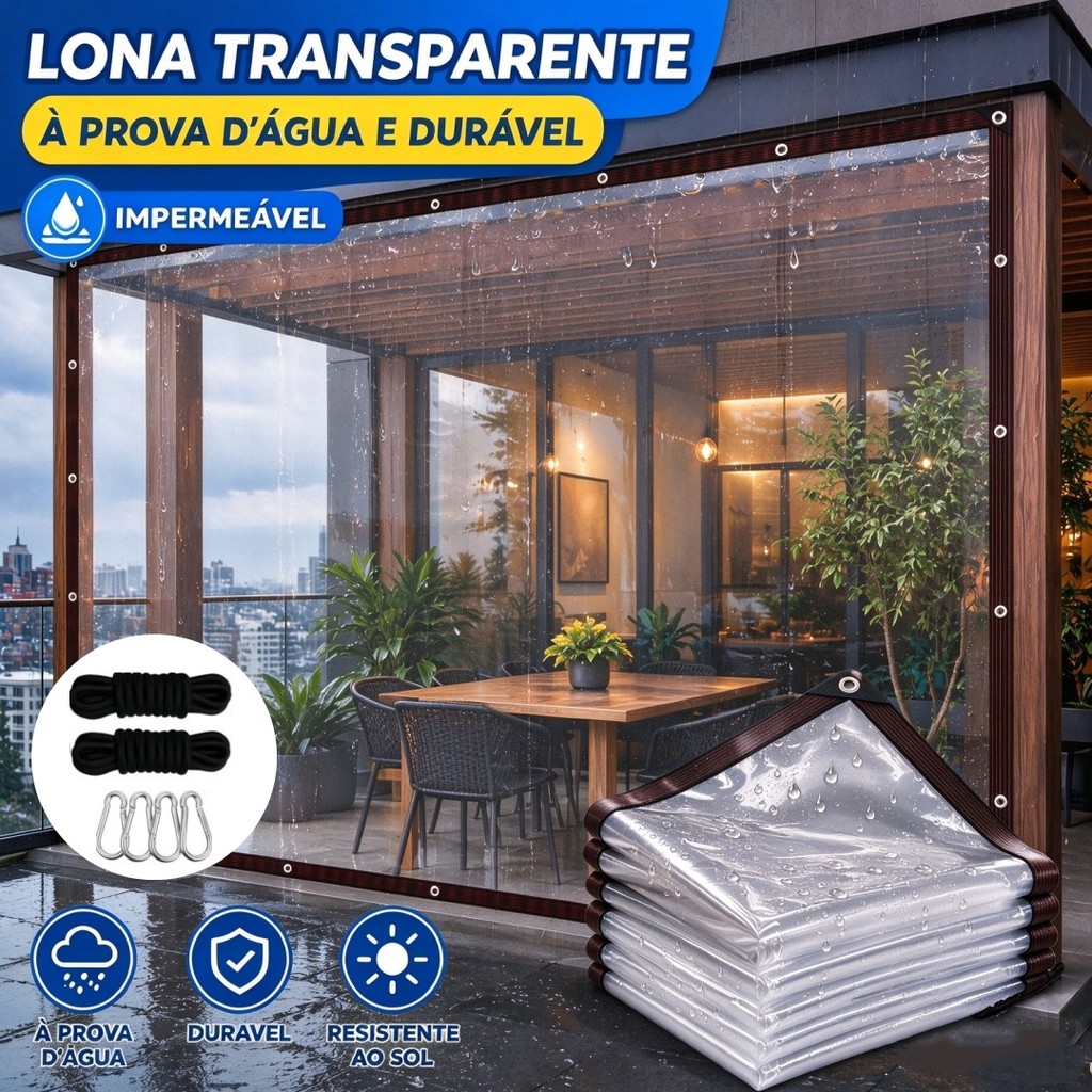 Lona Transparente À Prova D'Água E Durável Cortina Toldo Lona Impermeável Uso Para Sacada, Portão, Quintal