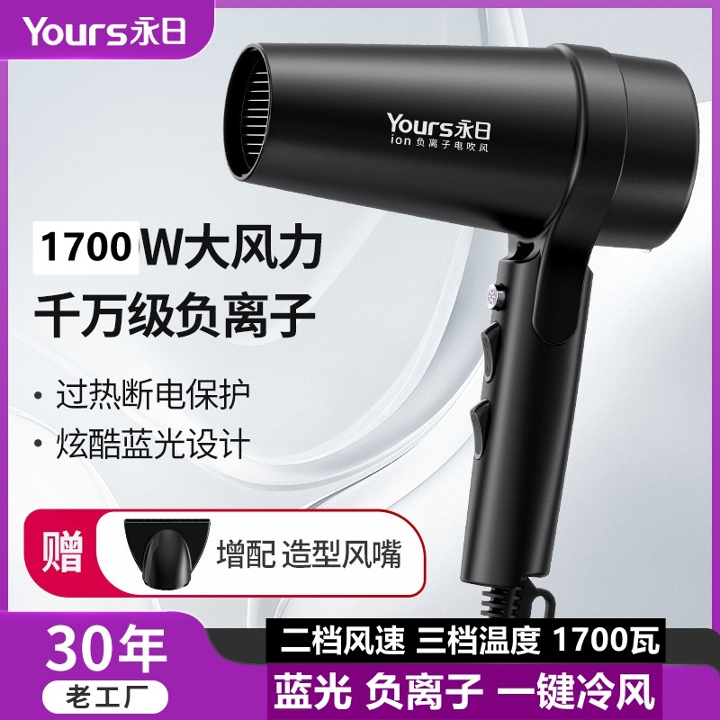Yongri 6291 Secador de cabelo de íon negativo Secador de cabelo de alta potência 1700W Secador de cabelo de ar quente e 