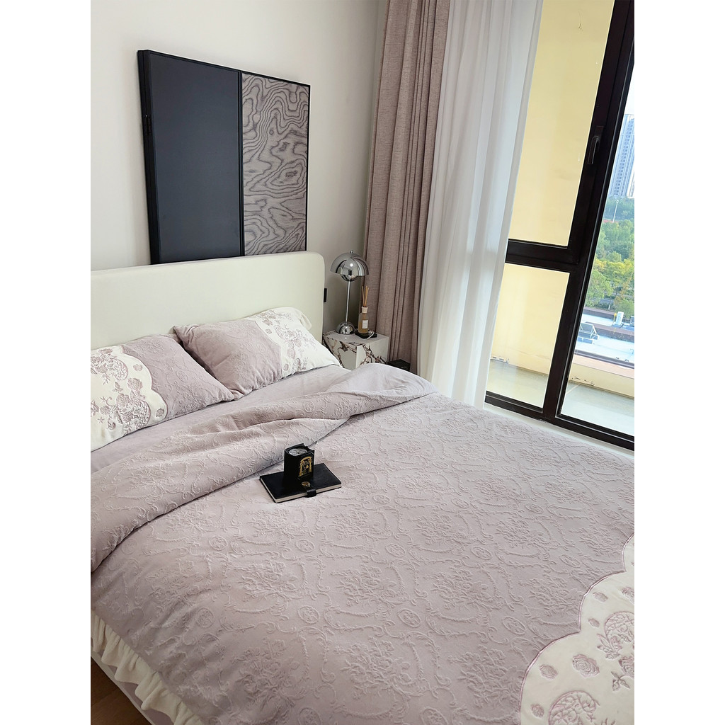 Francês esculpido leite velo mais veludo engrossado quente conjunto de quatro peças flanela Coral velo cama inverno High