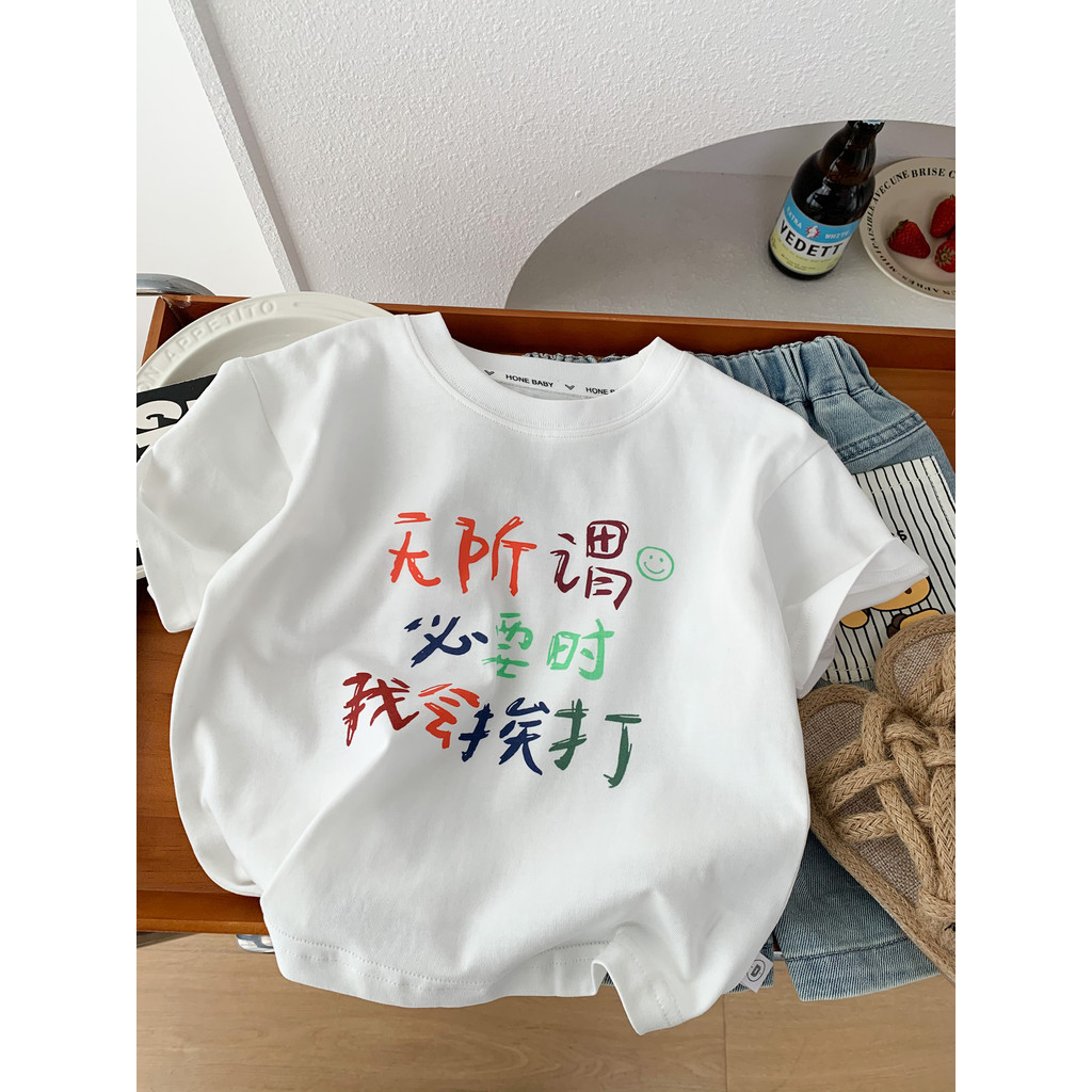 2026 novo estilo verão meninos puro algodão manga curta camiseta crianças fino em torno do pescoço respirável meia manga