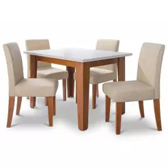 Conjunto Sala de Jantar Mesa Miami 1,20m 4 Cadeiras Trieste Madeirado/Bege Dobuê