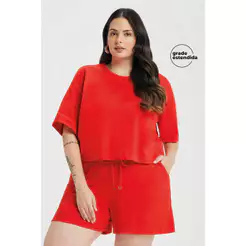 Short Feminino Moletom Com Bolsos Marialícia Vermelho