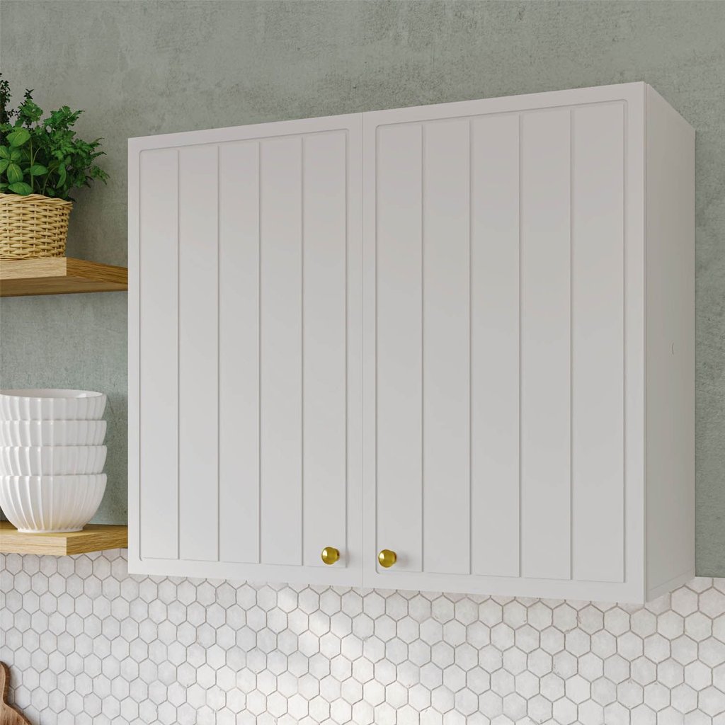 Armário Aéreo Planejado 2 Portas 80cm Marselha CabeCasa MadeiraOriginals Branco Branco