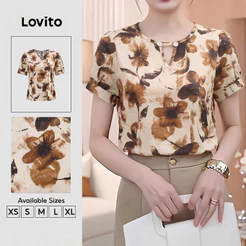 Lovito Blusa Elegante Feminina Retrô Com Botões E Recortes Para a Primavera/verão BLK9P1D1008
