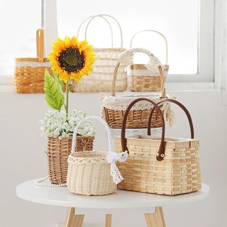 Cesta de flores com Chip de madeira portátil, cesta de frutas para piquenique, cesta de tecido para casa, sala de estar,