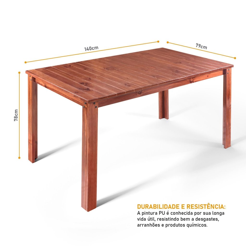 Conjunto Sala de Jantar 1 Mesa Tampo Madeira Maciça Quadrado 6 Cadeiras Marrom/Mogano Mogano · foto 2